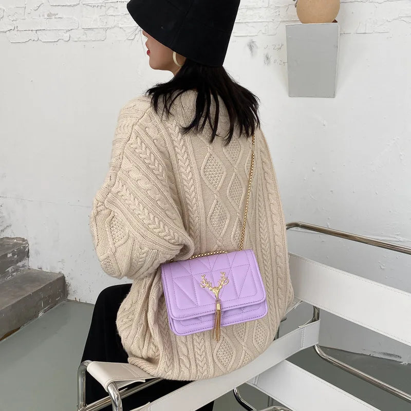 Embroidered PU Leather Crossbody Bag for Women Lady Pendant Travel Handbag