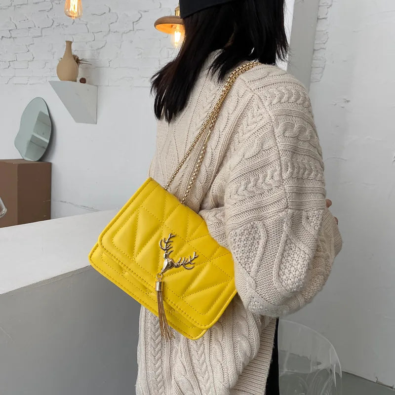 Embroidered PU Leather Crossbody Bag for Women Lady Pendant Travel Handbag