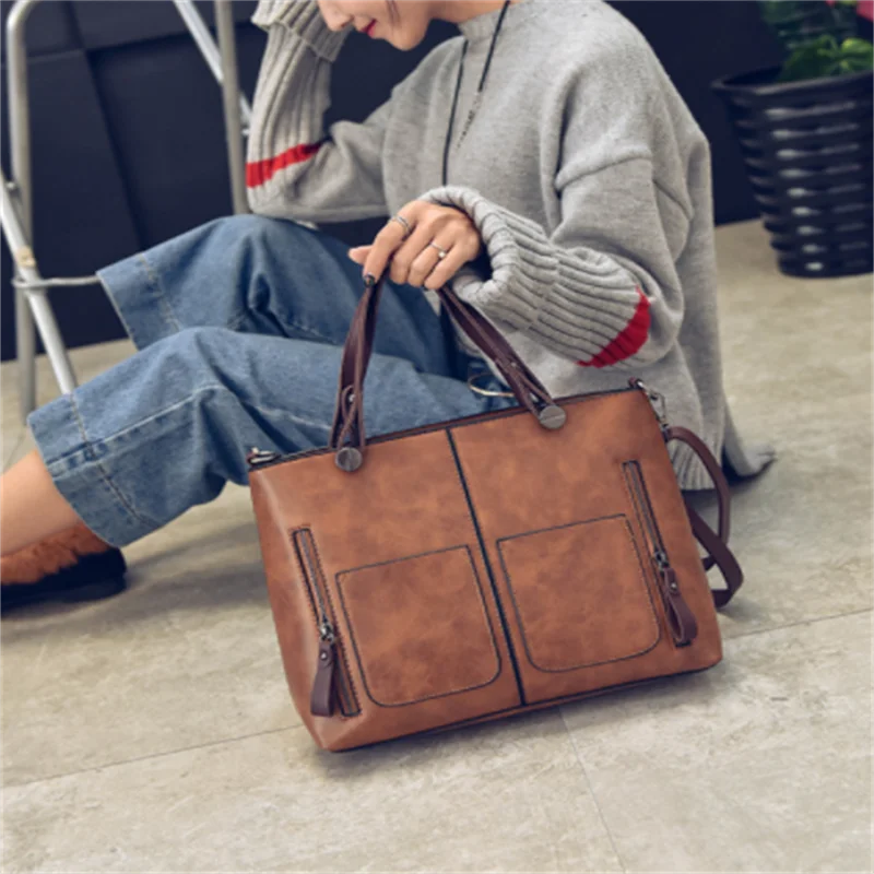 PU Leather Large Ladies Shoulder Bag Crossbody Travel Retro
