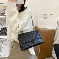 Large Capacity PU Leather Shoulder Handbag Lattice Pattern Crossbody Bag
