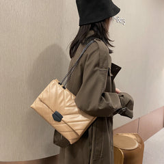 Large Capacity PU Leather Shoulder Handbag Lattice Pattern Crossbody Bag