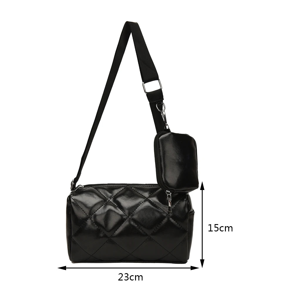Quilted Crossbody Bag for Women - Pillow Shape PU Leather Handbag Purse