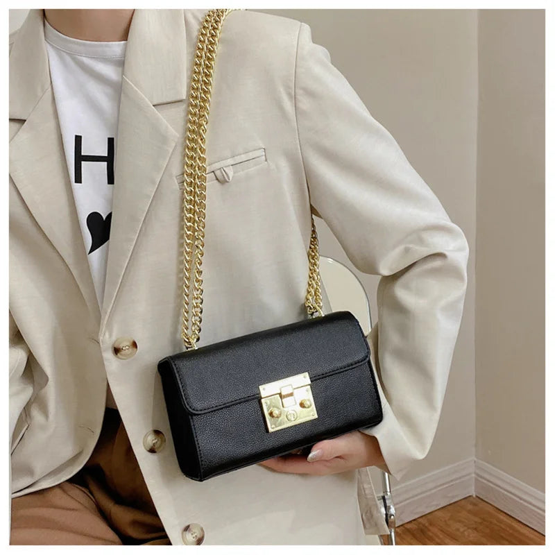 Women's PU Leather Crossbody Bag with Chains - Flap Purse