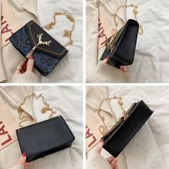 PU Leather Crossbody Bag for Women Small Handbags Purse with Chains
