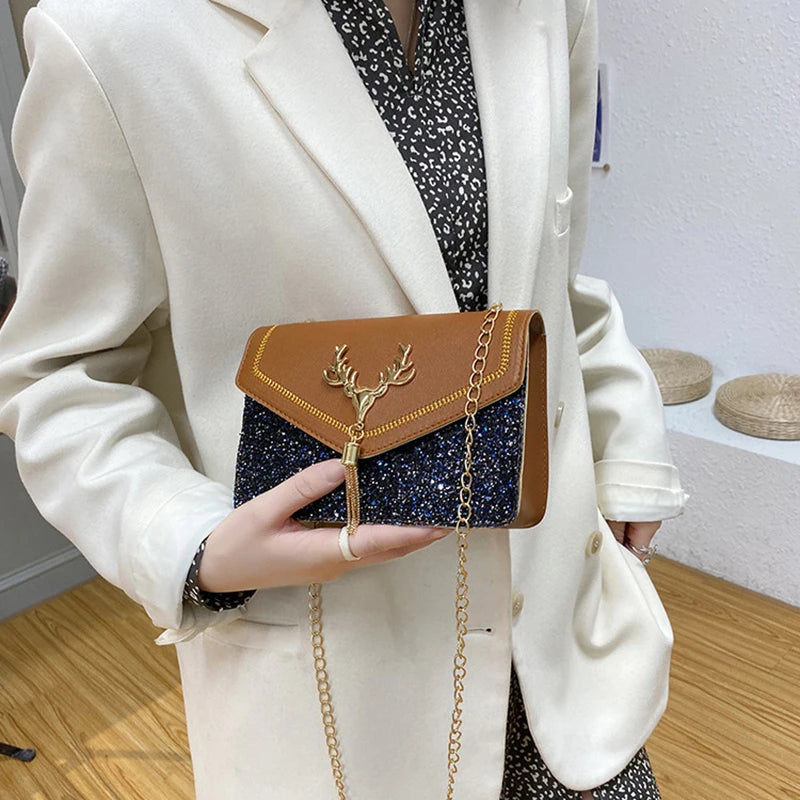 PU Leather Crossbody Bag for Women Small Handbags Purse with Chains