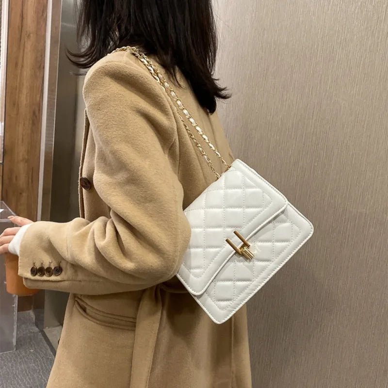 Rhombic Jacquard PU Leather Tote Bag Street Female Handbag