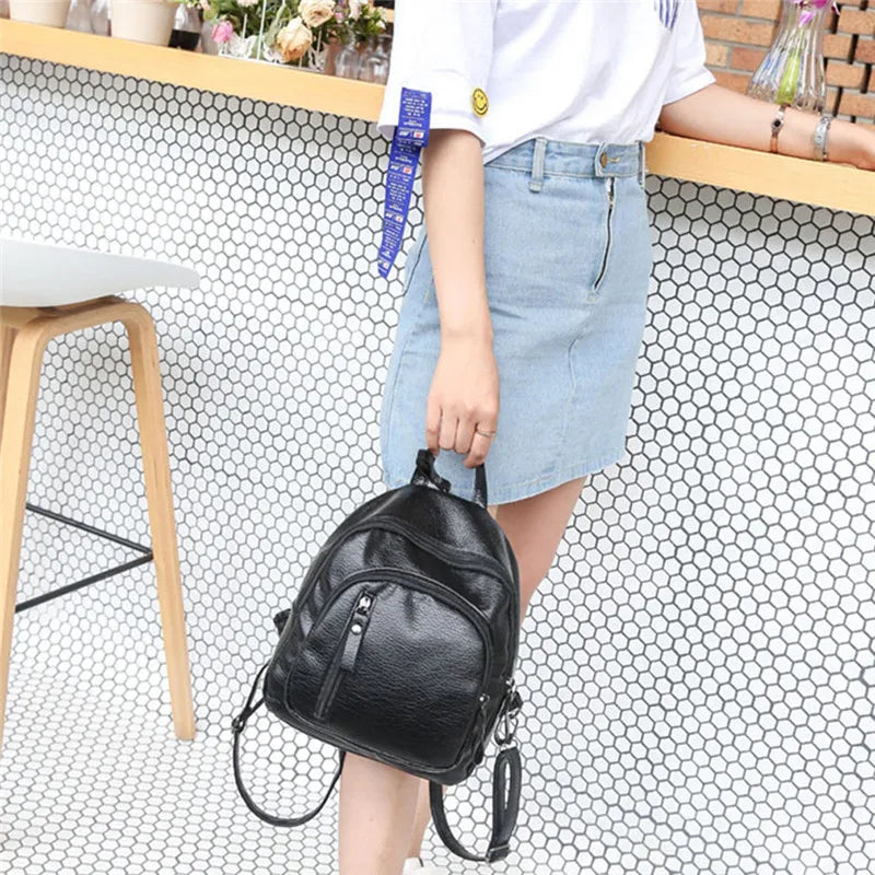 PU Leather Women Backpack Female Backpacks Small Zipper Bags Student Backpack