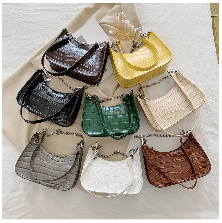 Crocodile Pattern Women Underarm Bag Chain Purse Handbags