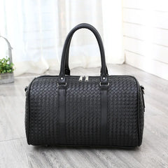 PU Leather Woven Travel Bag Large Capacity Men Women Business Luggage Duffle