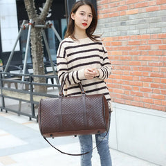 PU Leather Woven Travel Bag Large Capacity Men Women Business Luggage Duffle