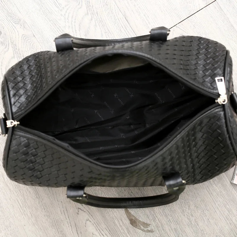 PU Leather Woven Travel Bag Large Capacity Men Women Business Luggage Duffle