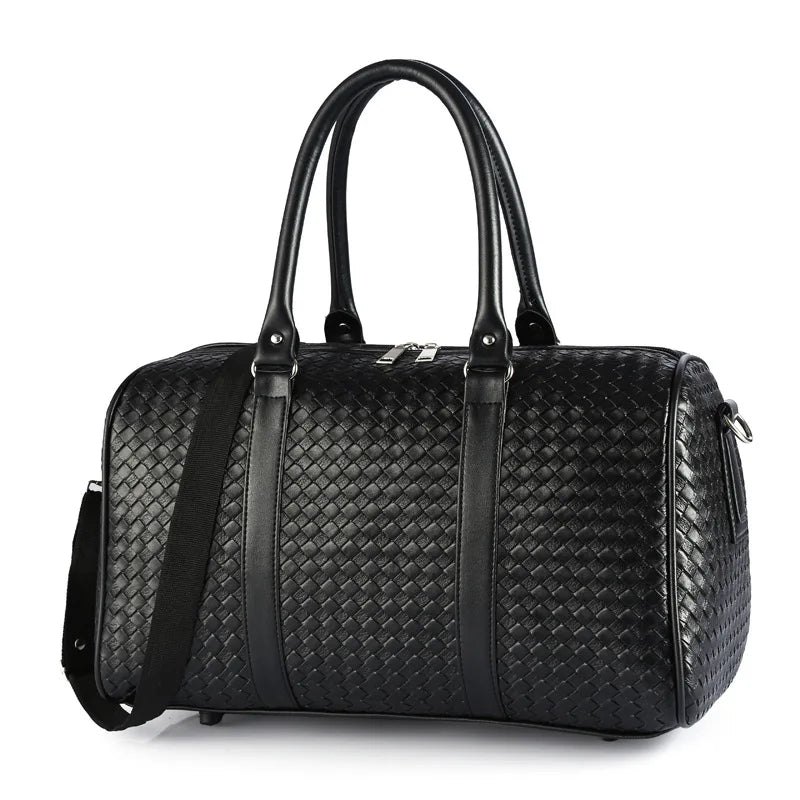 PU Leather Woven Travel Bag Large Capacity Men Women Business Luggage Duffle