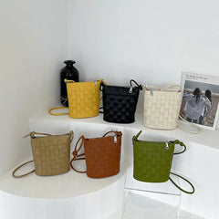 Vintage PU Leather Woven Shoulder Bag for Women Handbags and Purses