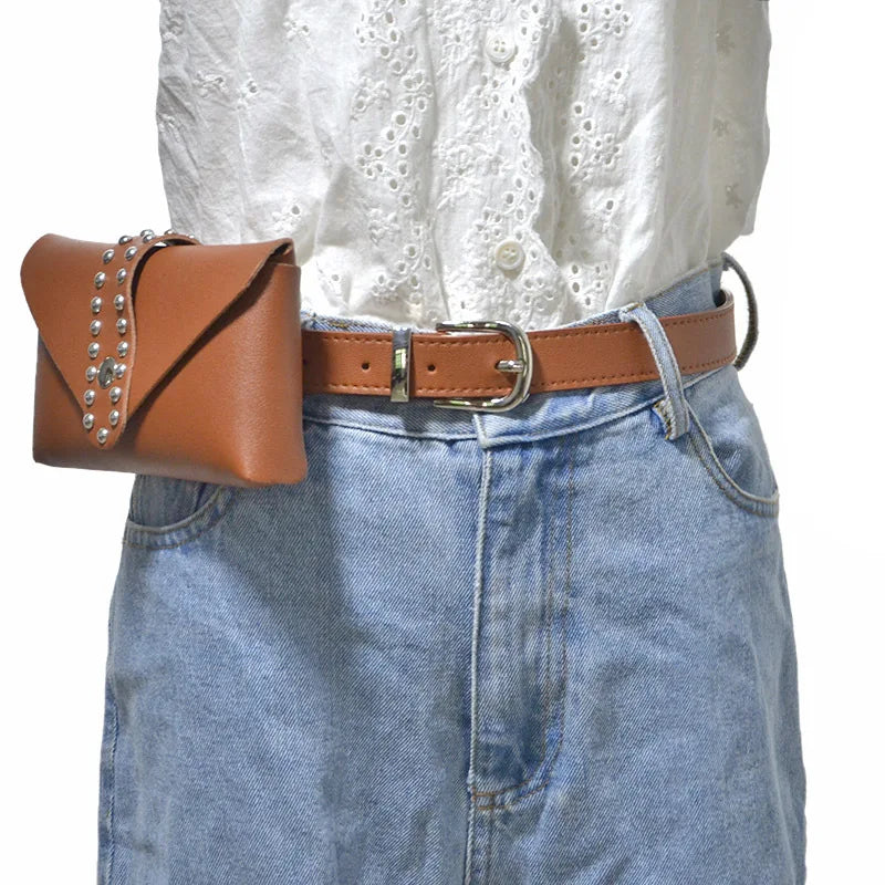Rivet Punk Women Belt Pack Mini Bags Vintage Belt Bag Hip Pocket
