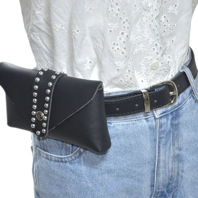 Rivet Punk Women Belt Pack Mini Bags Vintage Belt Bag Hip Pocket