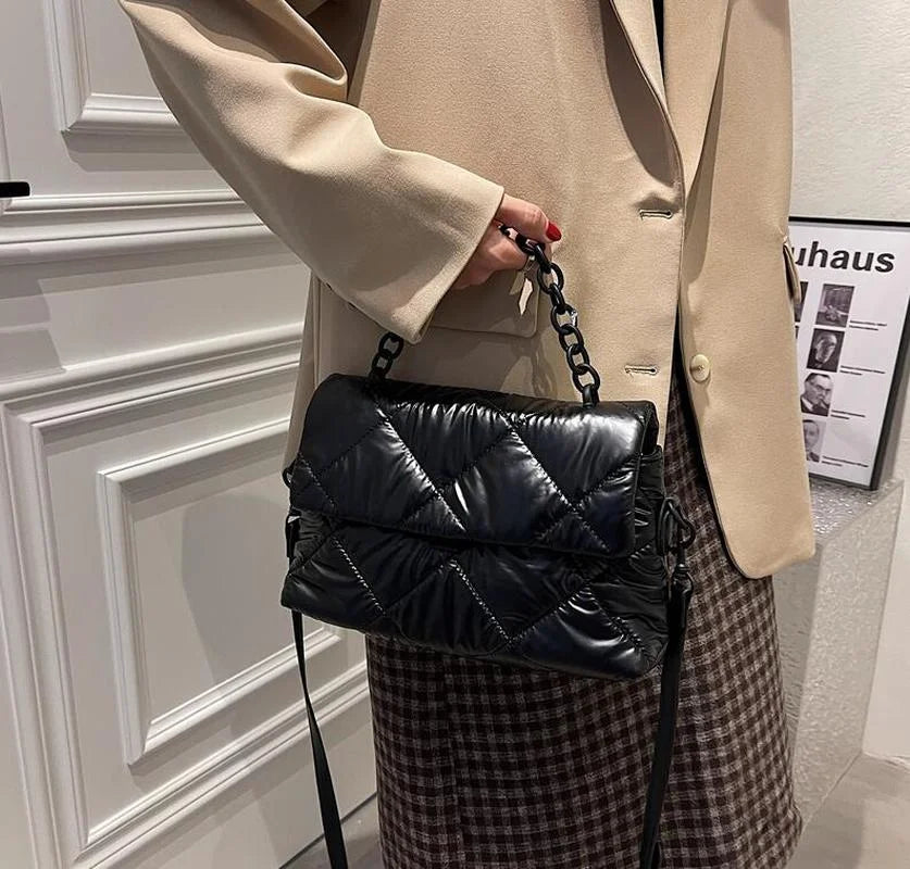 Plaid Purse Acrylic Chain Crossbody Bag Nylon Shoulder Bag