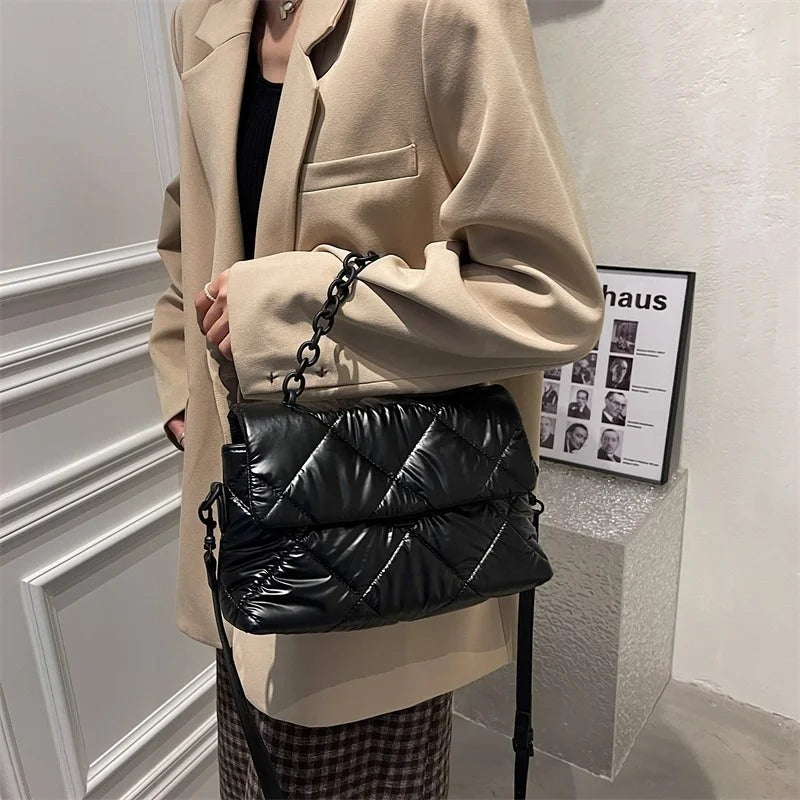 Plaid Purse Acrylic Chain Crossbody Bag Nylon Shoulder Bag