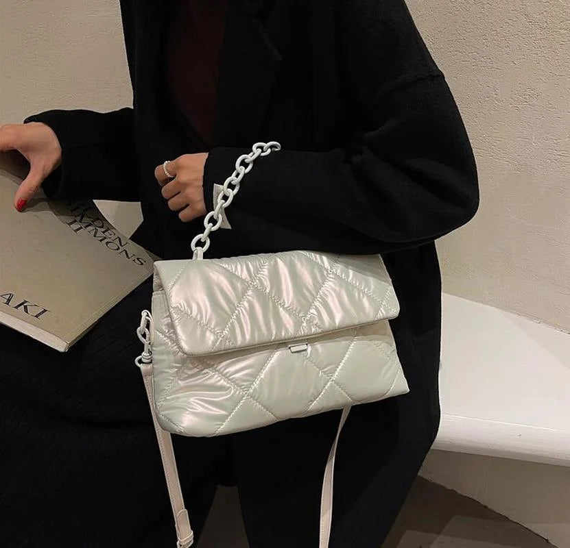 Plaid Purse Acrylic Chain Crossbody Bag Nylon Shoulder Bag