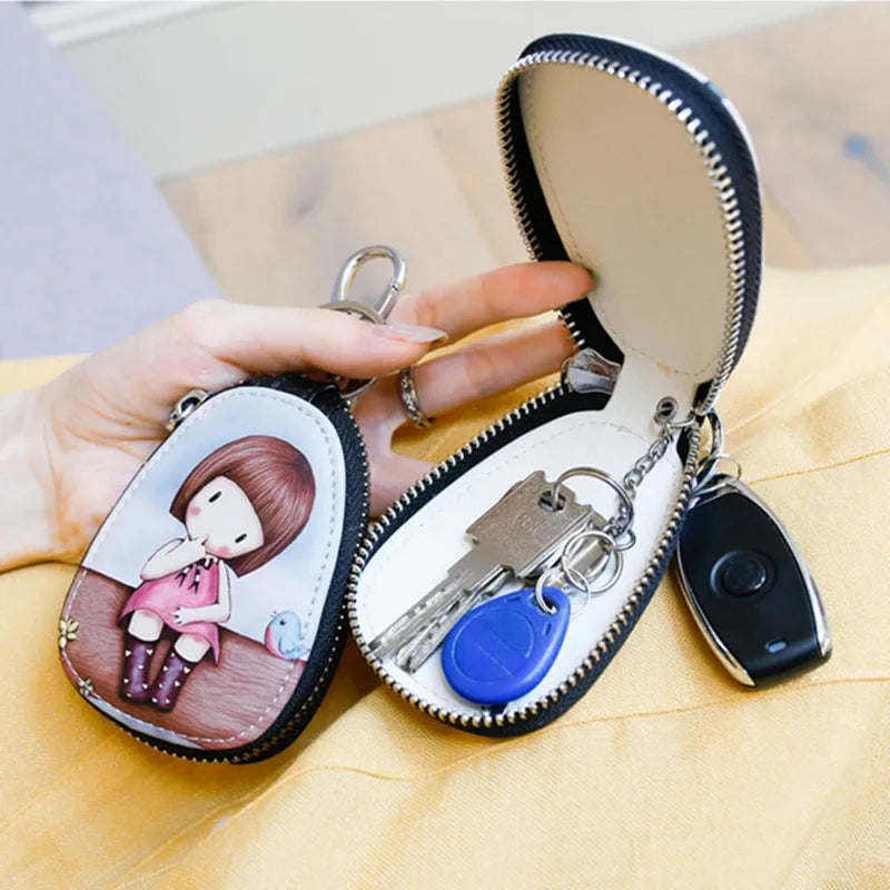 Women Girls Key Bag PU Leather Key Wallets Key Holder Case Pouch