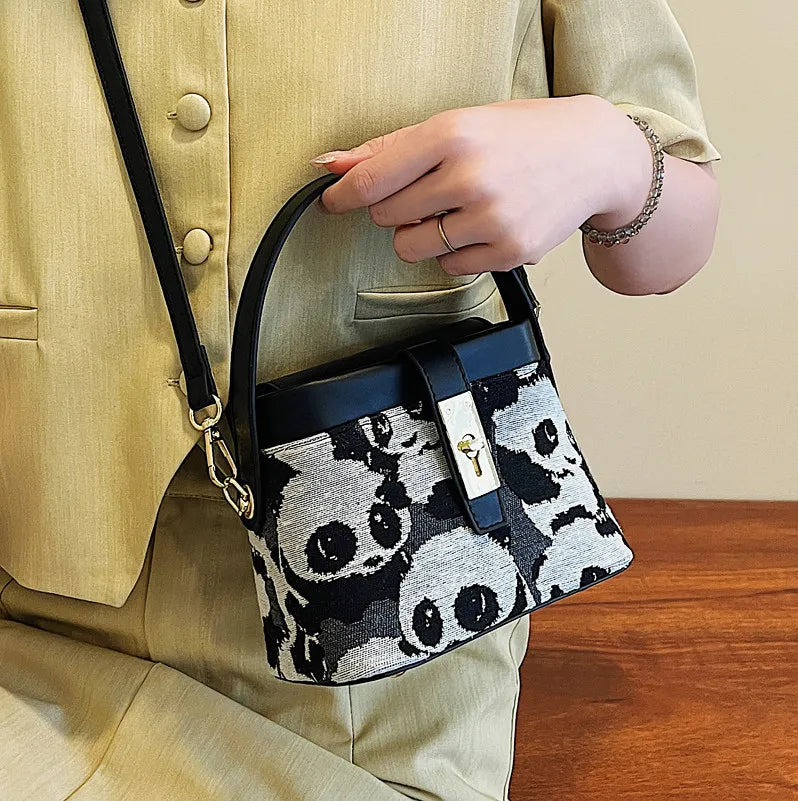 Women's Panda Box Bag PU Leather Shoulder Crossbody Messenger Totes