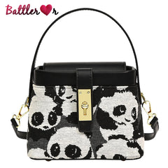 Women's Panda Box Bag PU Leather Shoulder Crossbody Messenger Totes