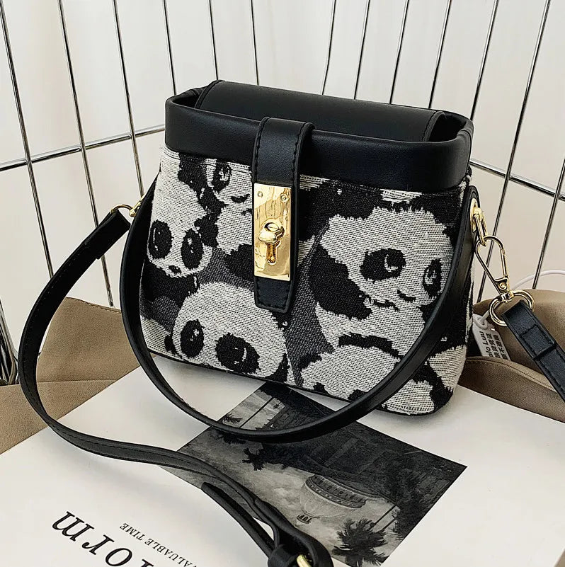 Women's Panda Box Bag PU Leather Shoulder Crossbody Messenger Totes