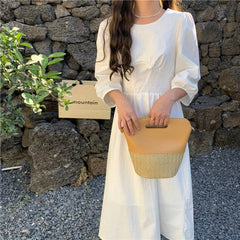 Straw Bucket Bag Rattan Handbag Woven Beach Small Tote
