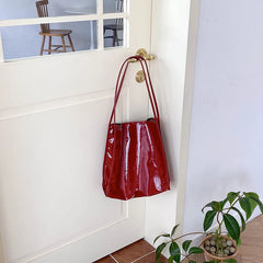 Vintage Patent Leather Women Shoulder Bag Large Capacity Travel Tote