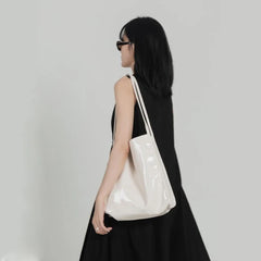 Vintage Patent Leather Women Shoulder Bag Large Capacity Tote Handbag