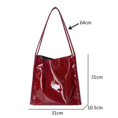 Vintage Patent Leather Women Shoulder Bag Large Capacity Tote Handbag
