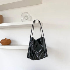 Vintage Patent Leather Women Shoulder Bags Large Capacity Ladies Shopping Bag