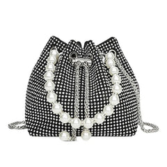 Pearl Women Bucket Shoulder Bag Evening Party Silver Purse
