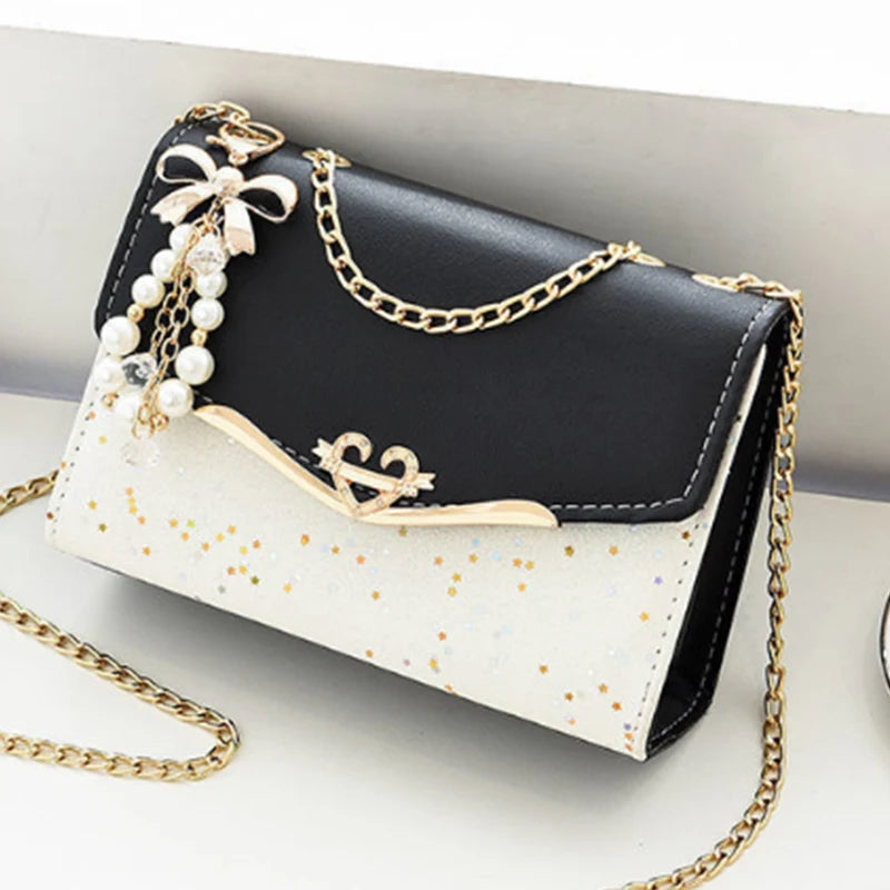 Sequin Leather Crossbody Bag Women Lady Messenger Purse Clutch
