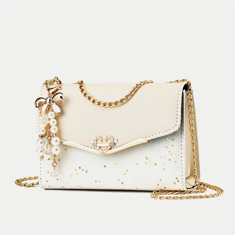 Sequin Leather Crossbody Bag Women Lady Messenger Purse Clutch