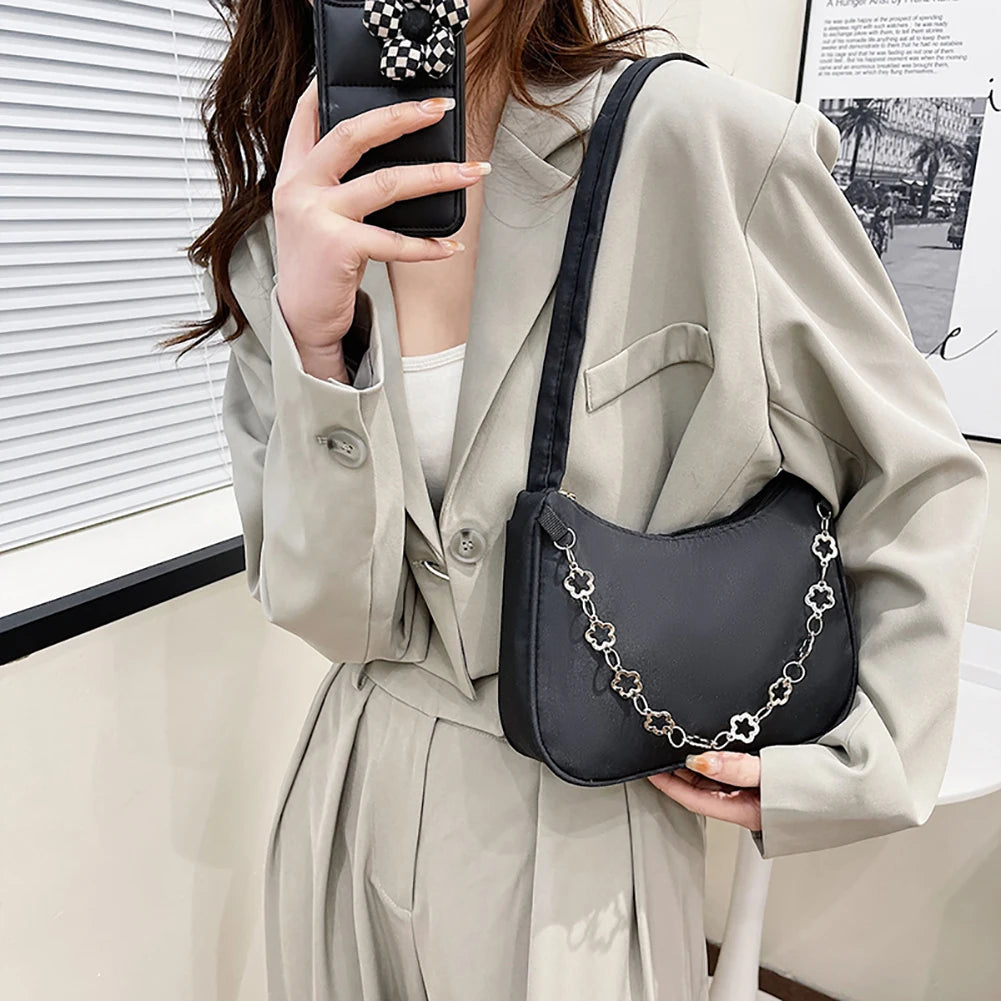 Pentalobe Chain Handbag Women Nylon Solid Messenger Bag Lady Crossbody Bags