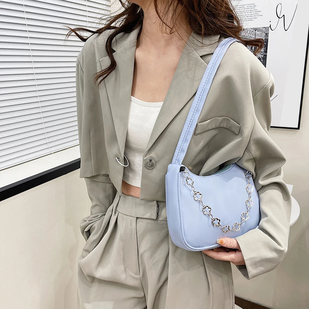 Pentalobe Chain Handbag Women Nylon Solid Messenger Bag Lady Crossbody Bags