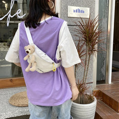 Personality Bear Canvas Wild Chest Bag For Women Waist Bag