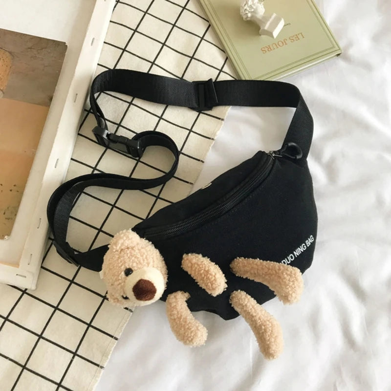 Personality Bear Canvas Wild Chest Bag For Women Waist Bag