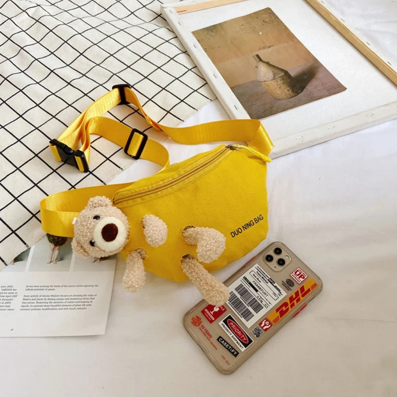 Personality Bear Canvas Wild Chest Bag For Women Waist Bag