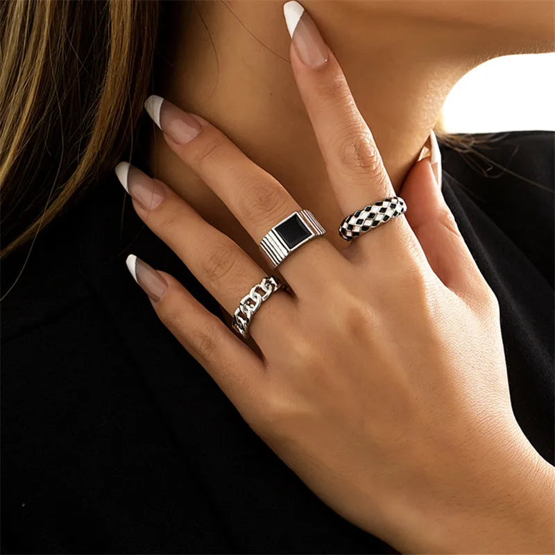 Personality Geometric Hollow Out Combination Ring