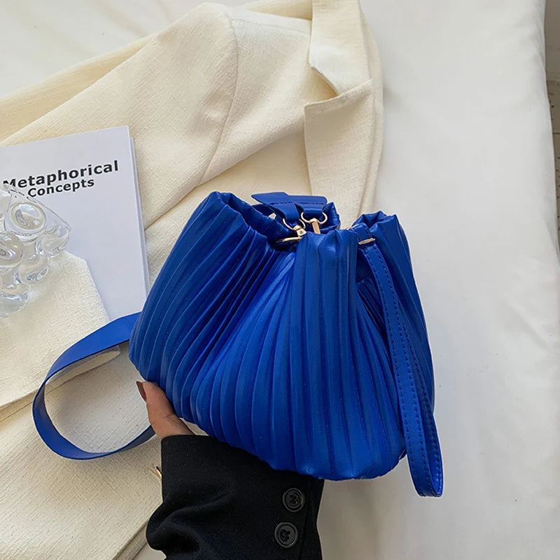 Personality Women Shoulder Bag Handbags And Purses Ruched Pu Leather Crossbody