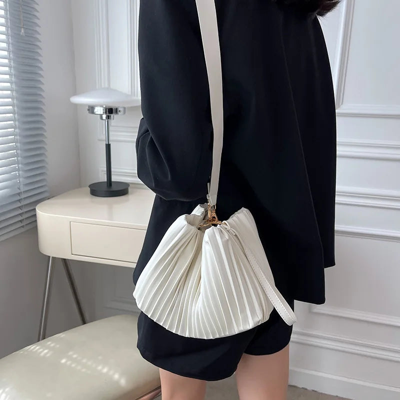 Personality Women Shoulder Bag Handbags And Purses Ruched Pu Leather Crossbody