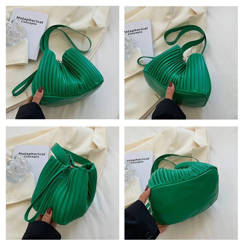 Personality Women Shoulder Bag Handbags And Purses Ruched Pu Leather Crossbody