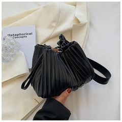 Personality Women Shoulder Bag Handbags And Purses Ruched Pu Leather Crossbody