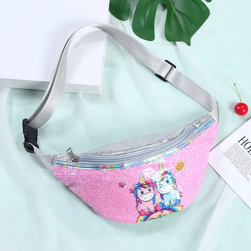 Sequins Print Unicorn Kids Fanny Pack Shoulder Belt Bag