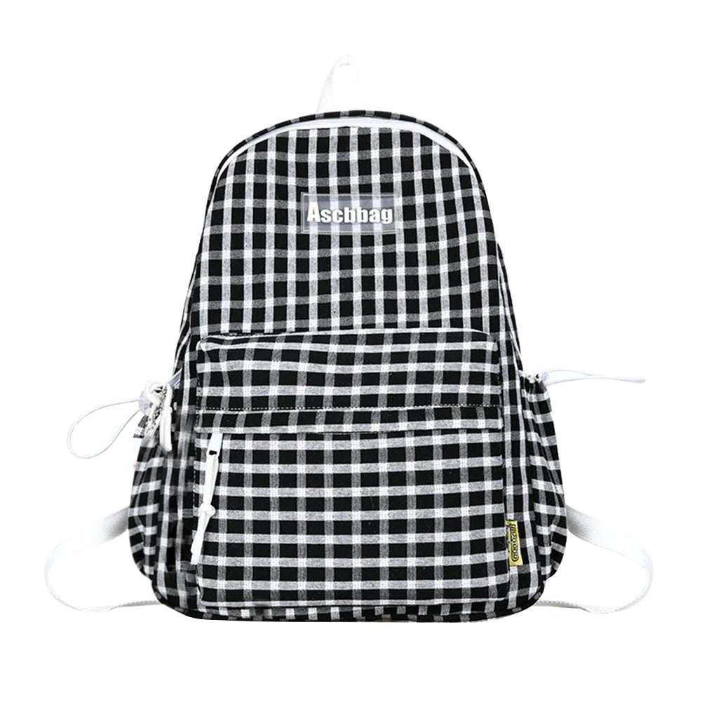 Plaid Backpack Student School Teen Laptop Bookbag