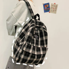 Plaid Canvas Women Backpack College Student Backpack Teenage Girl School Bags