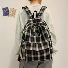Plaid Canvas Women Backpack College Student Backpack Teenage Girl School Bags