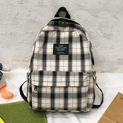 Plaid Canvas Women Backpack College Student Backpack Teenage Girl School Bags