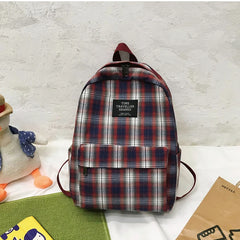 Plaid Canvas Women Backpack College Student Teenage Girl School Bags